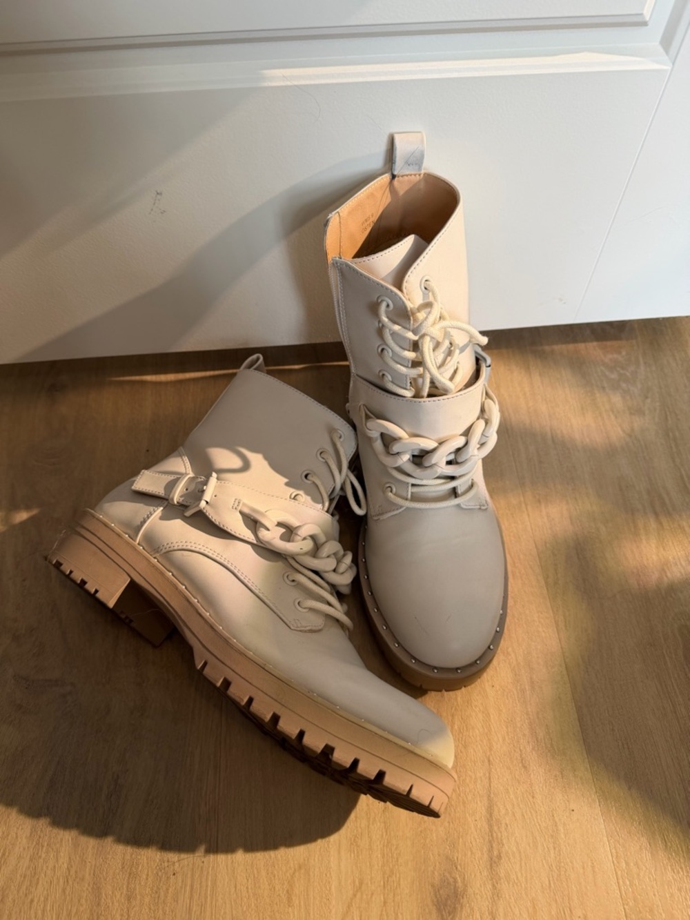 DV by Dolce Vita Cream Lace-Up Lug Sole Combat Boots